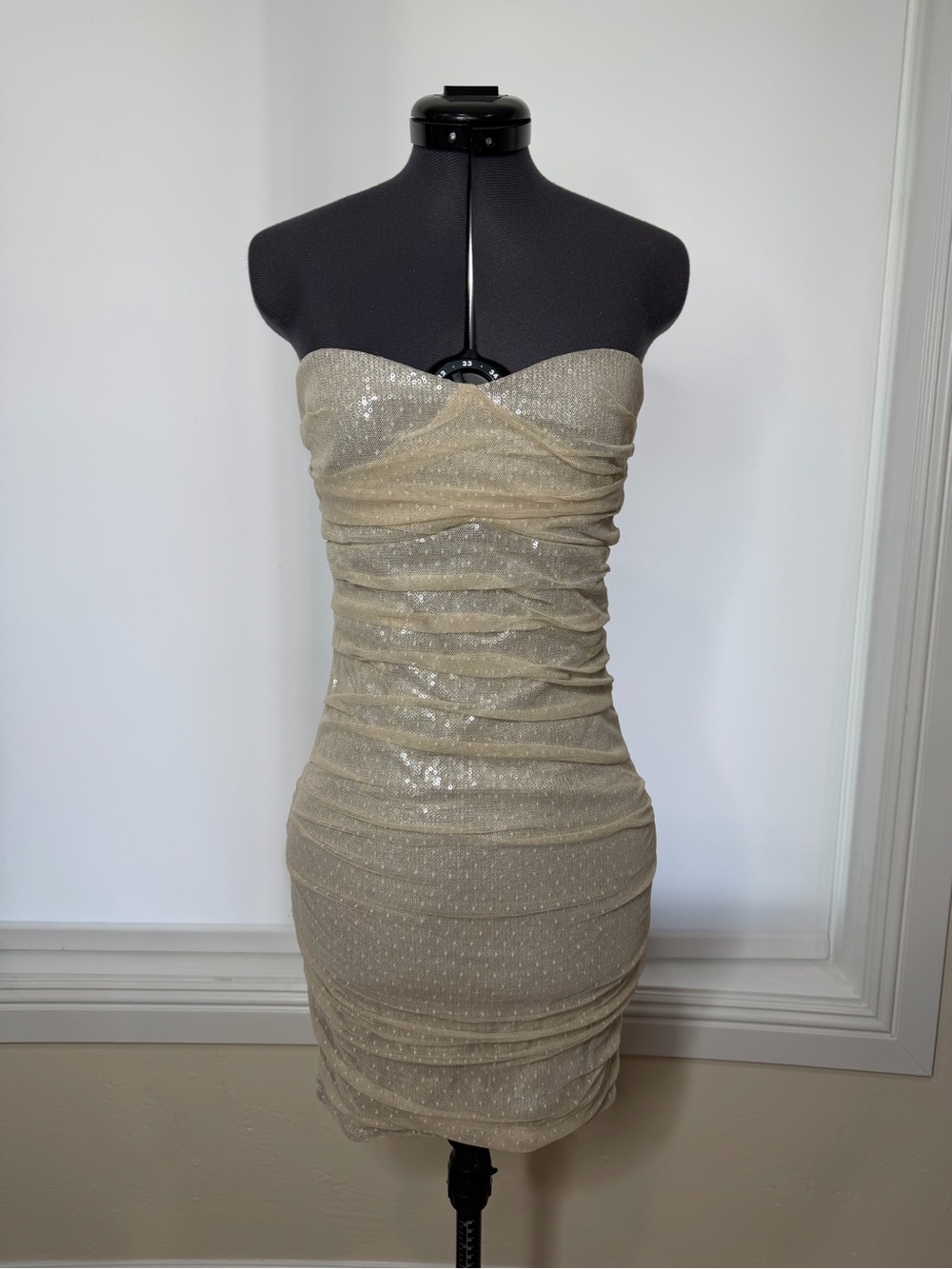 Express Strapless Sequin Ruched Dress - Champagne